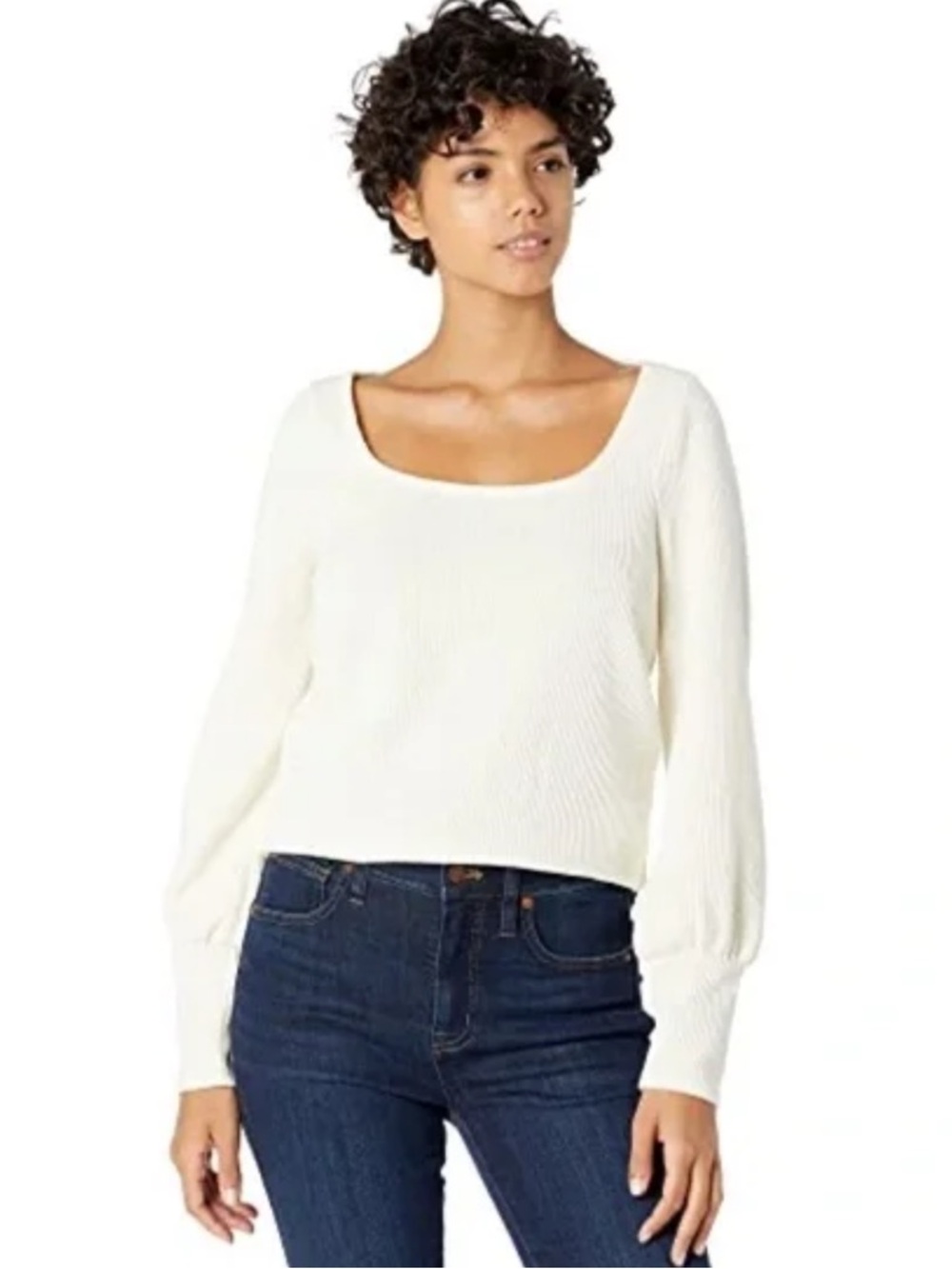 Madewell Ottoman Rib Square-Neck Top In Ivory Size XS